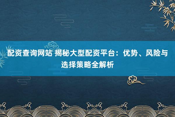 配资查询网站 揭秘大型配资平台：优势、风险与选择策略全解析