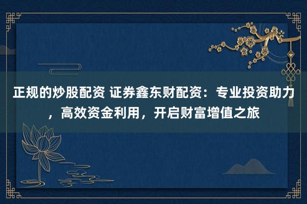 正规的炒股配资 证券鑫东财配资：专业投资助力，高效资金利用，开启财富增值之旅