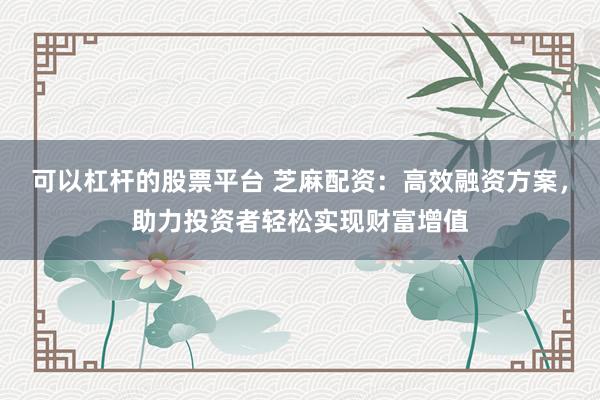 可以杠杆的股票平台 芝麻配资：高效融资方案，助力投资者轻松实现财富增值