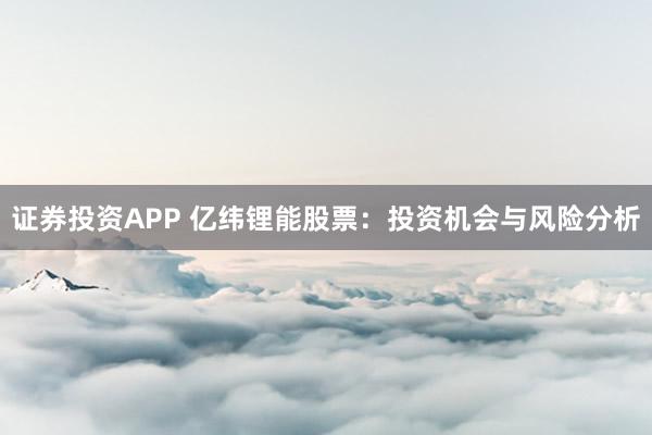 证券投资APP 亿纬锂能股票：投资机会与风险分析