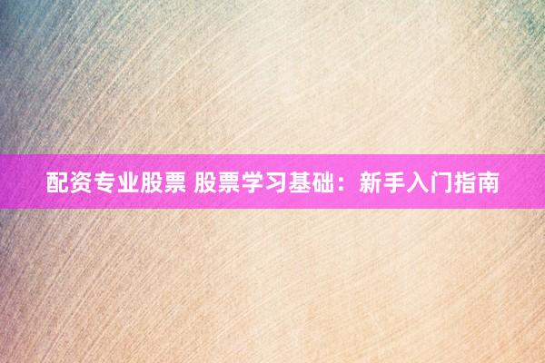 配资专业股票 股票学习基础：新手入门指南
