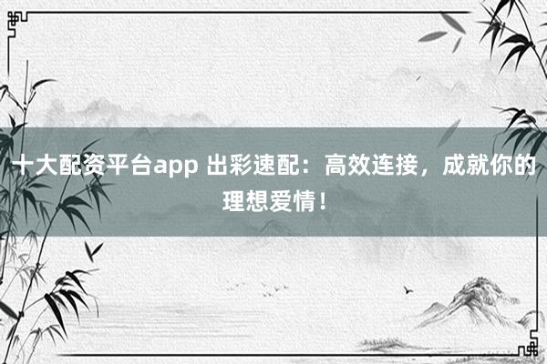 十大配资平台app 出彩速配：高效连接，成就你的理想爱情！