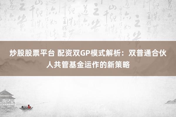 炒股股票平台 配资双GP模式解析：双普通合伙人共管基金运作的新策略