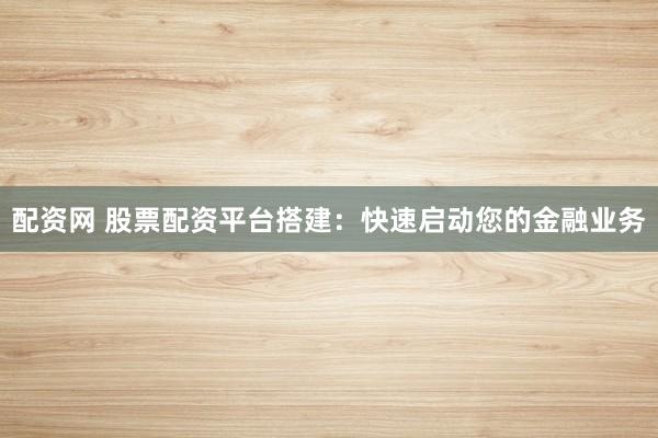 配资网 股票配资平台搭建：快速启动您的金融业务