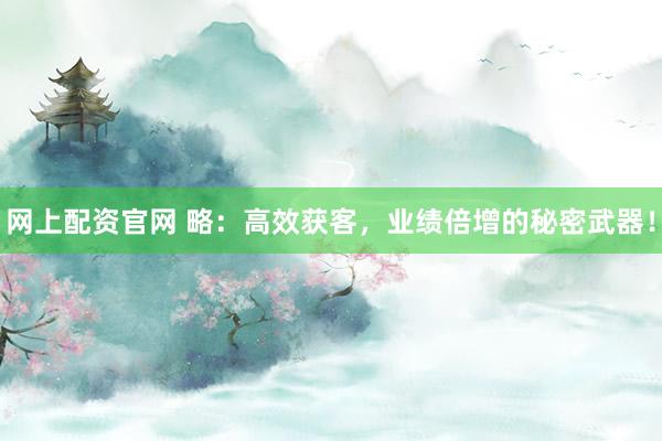 网上配资官网 略：高效获客，业绩倍增的秘密武器！